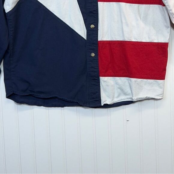 90's Wrangler Western Shirt Texas Flag Button Down Long Sleeve Red White Blue L - Picture 4 of 15